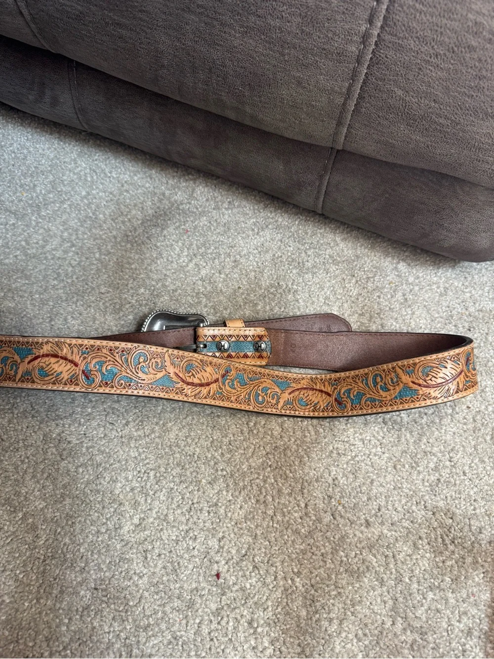 Hooey Men's Tan Leather Belt with Turquoise and Rust Accents